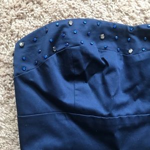 Free People Sateen Sparkle Strapless Navy Dress